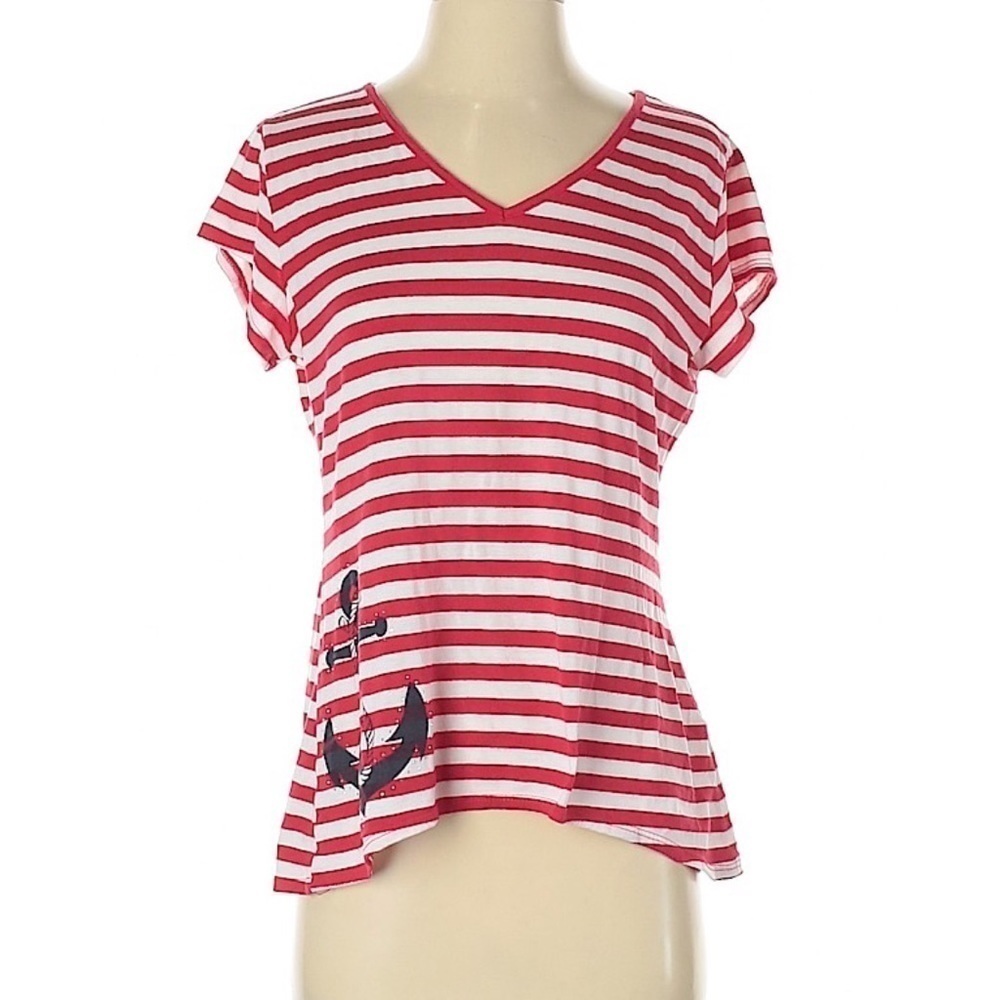 * SJS Anchor red and white Striped t-shirt Size S
